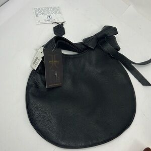 John Cole Black Pebbled Leather Round Handbag - New with Tags